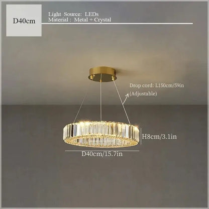 Luxury gold double ring crystal ceiling pendant chandelier dining room