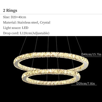 Modern gold multi ring crystal ceiling pendant light living room