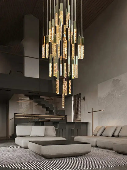 Modern copper crystal ceiling pendant light – dining room geometric glass