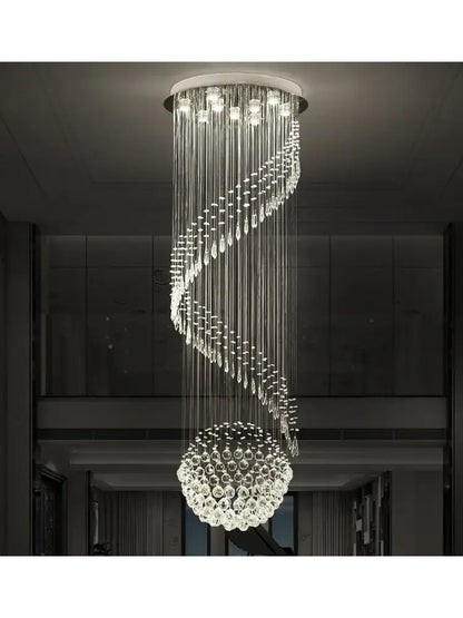 Modern spiral crystal chain pendant light for living room