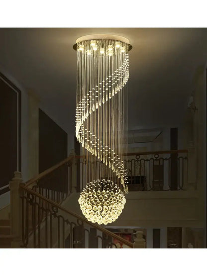 Modern spiral crystal chain pendant light for living room