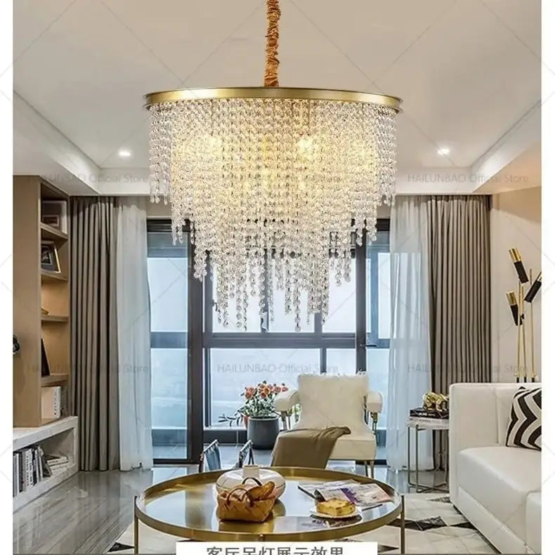 Post-modern gold crystal chandelier living room lighting