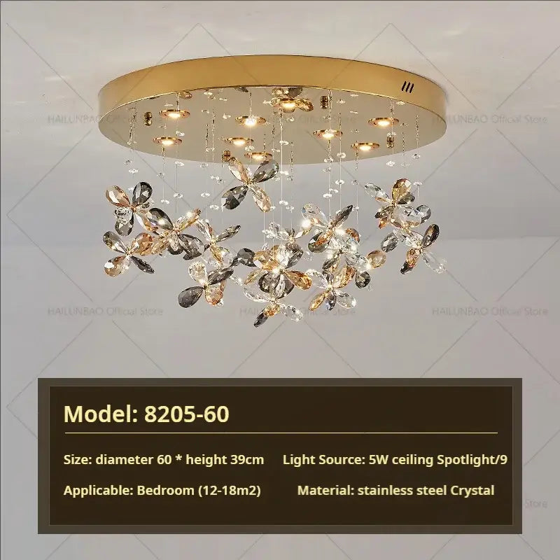 Postmodern gold crystal chandelier dining room butterfly light