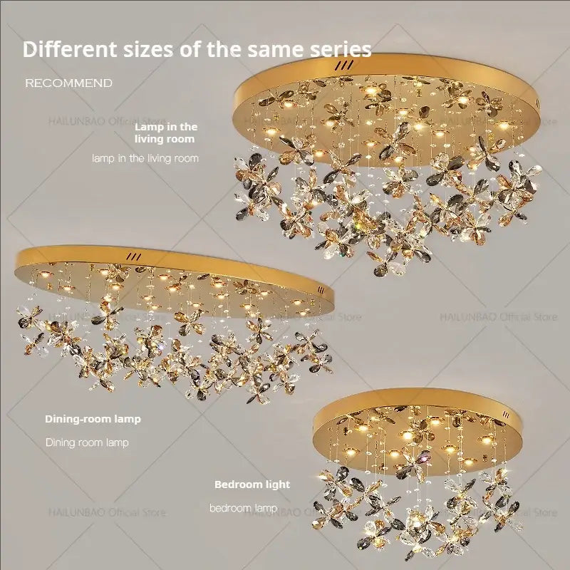 Postmodern gold crystal chandelier dining room butterfly light