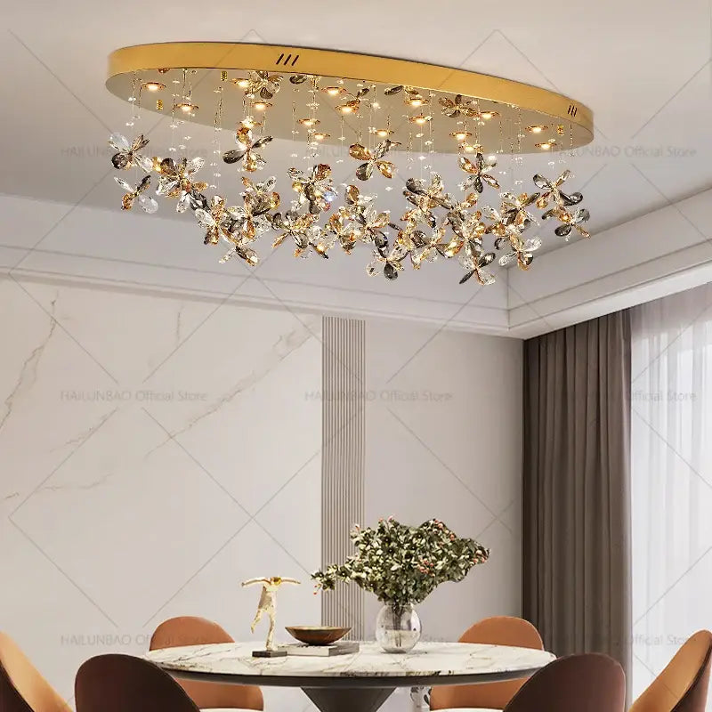 Postmodern gold crystal chandelier dining room butterfly light
