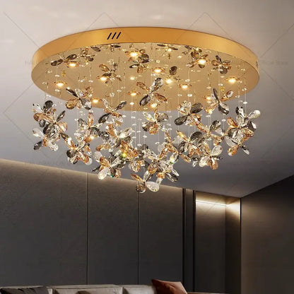 Postmodern gold crystal chandelier dining room butterfly light