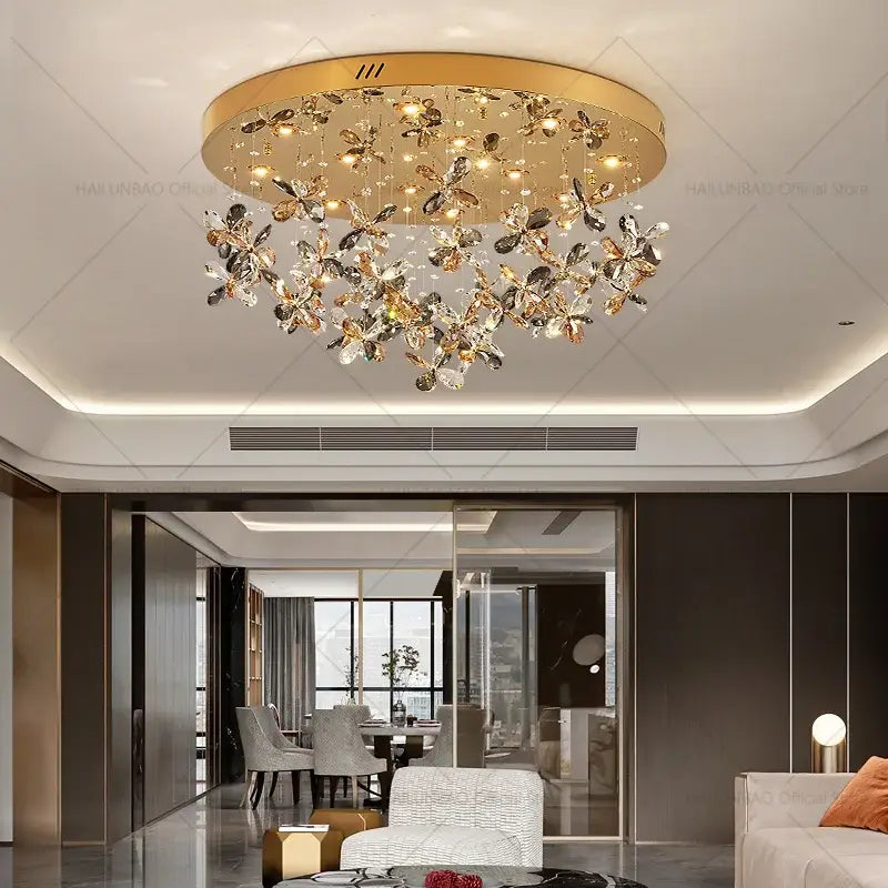 Postmodern gold crystal chandelier dining room butterfly light