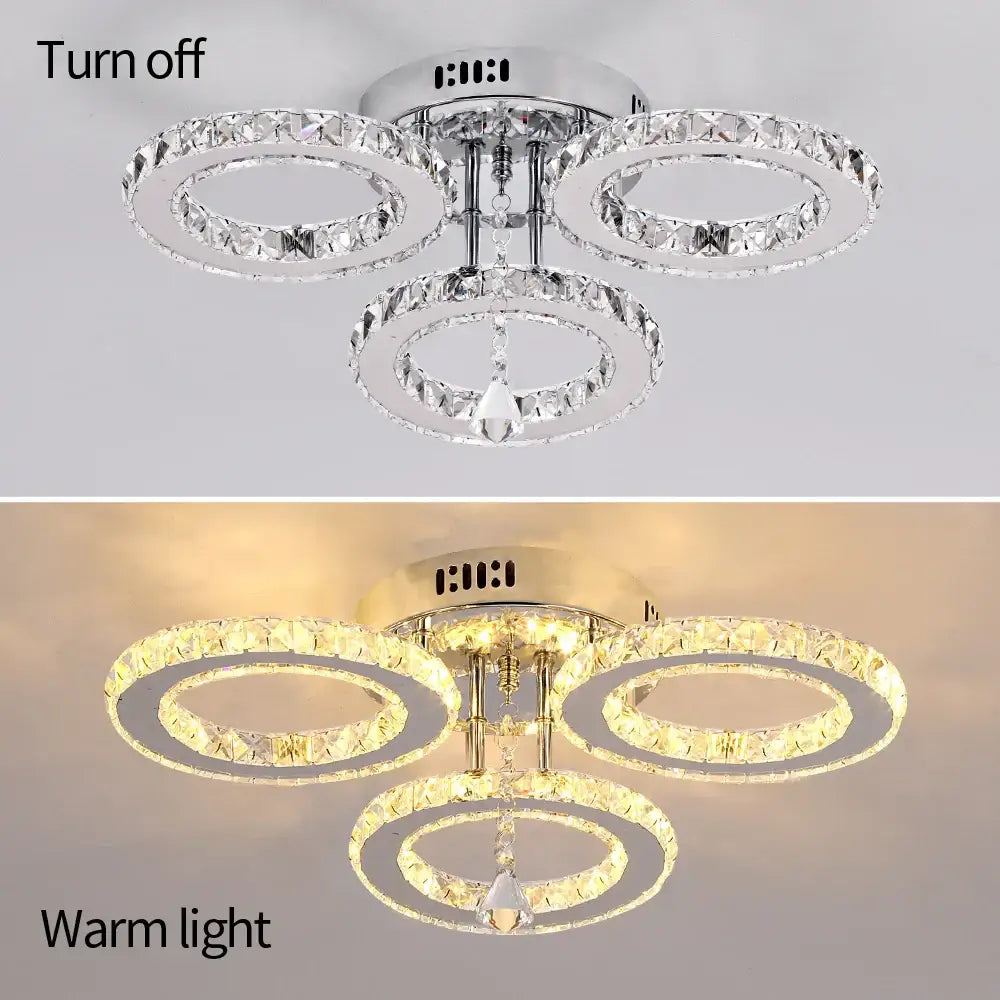 Modern gold crystal chandelier 3 ring living room light