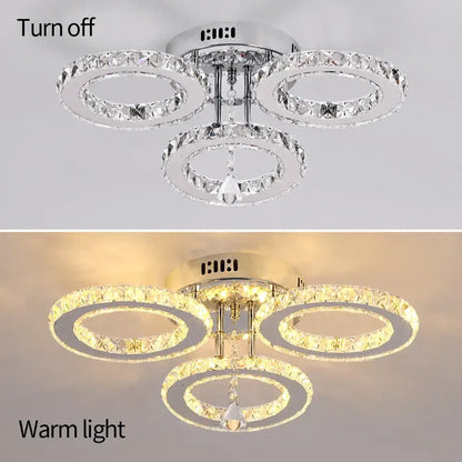 Modern gold crystal chandelier 3 ring living room light