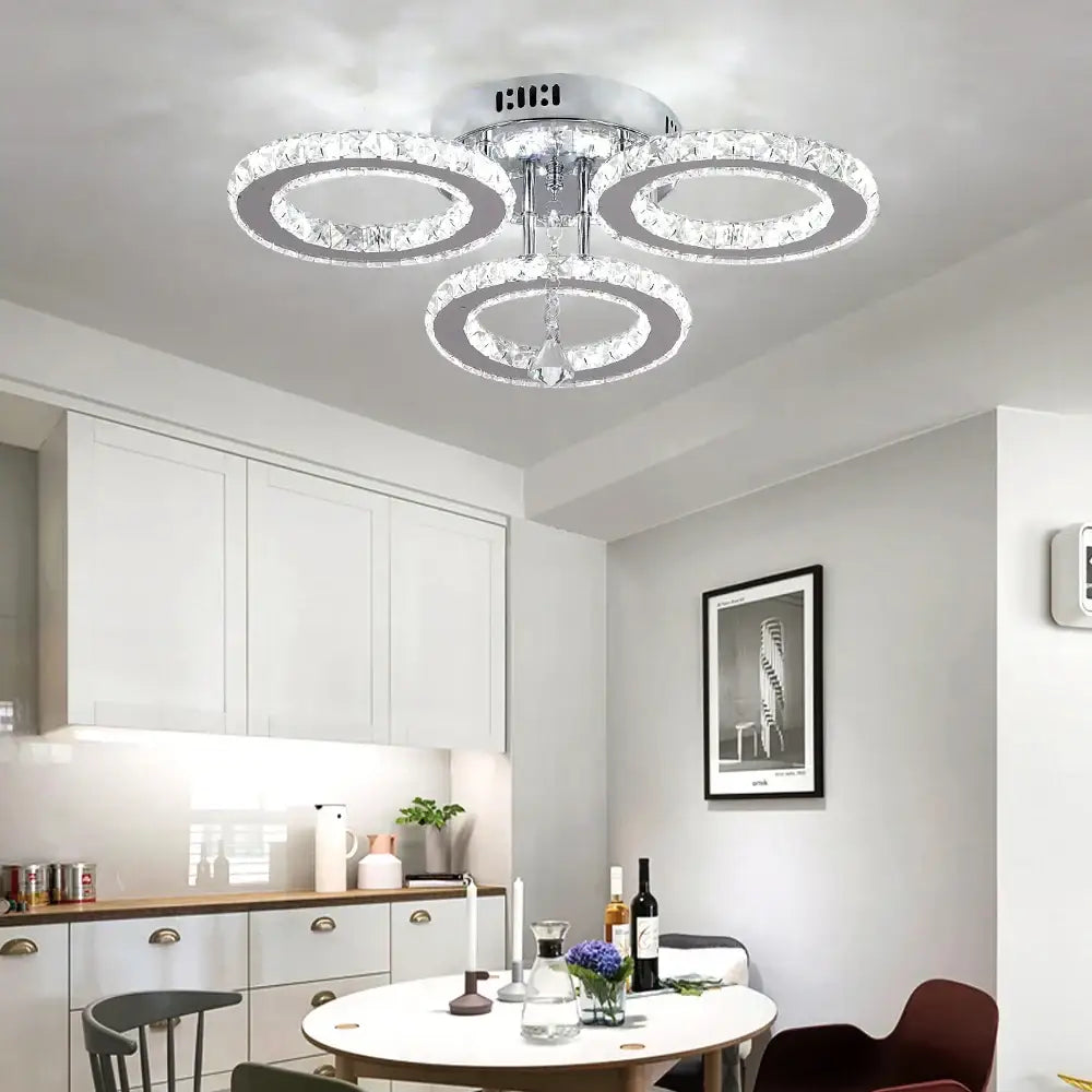 Modern gold crystal chandelier 3 ring living room light