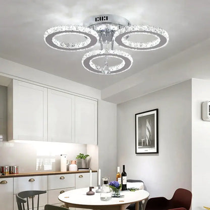 Modern gold crystal chandelier 3 ring living room light