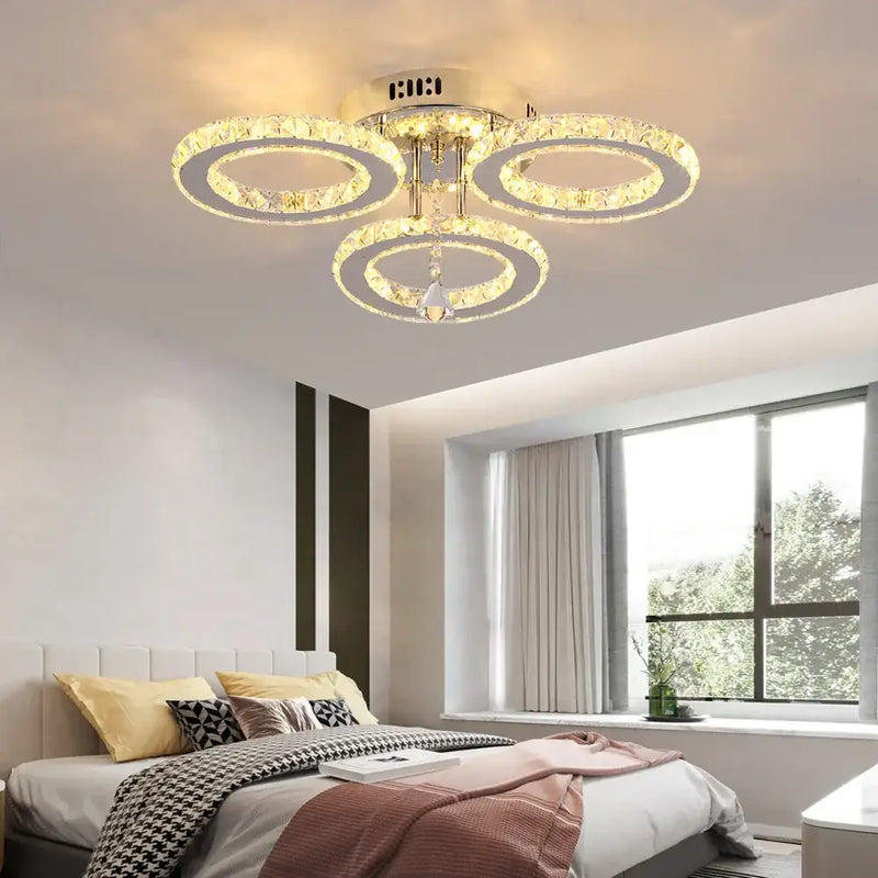 Modern gold crystal chandelier 3 ring living room light