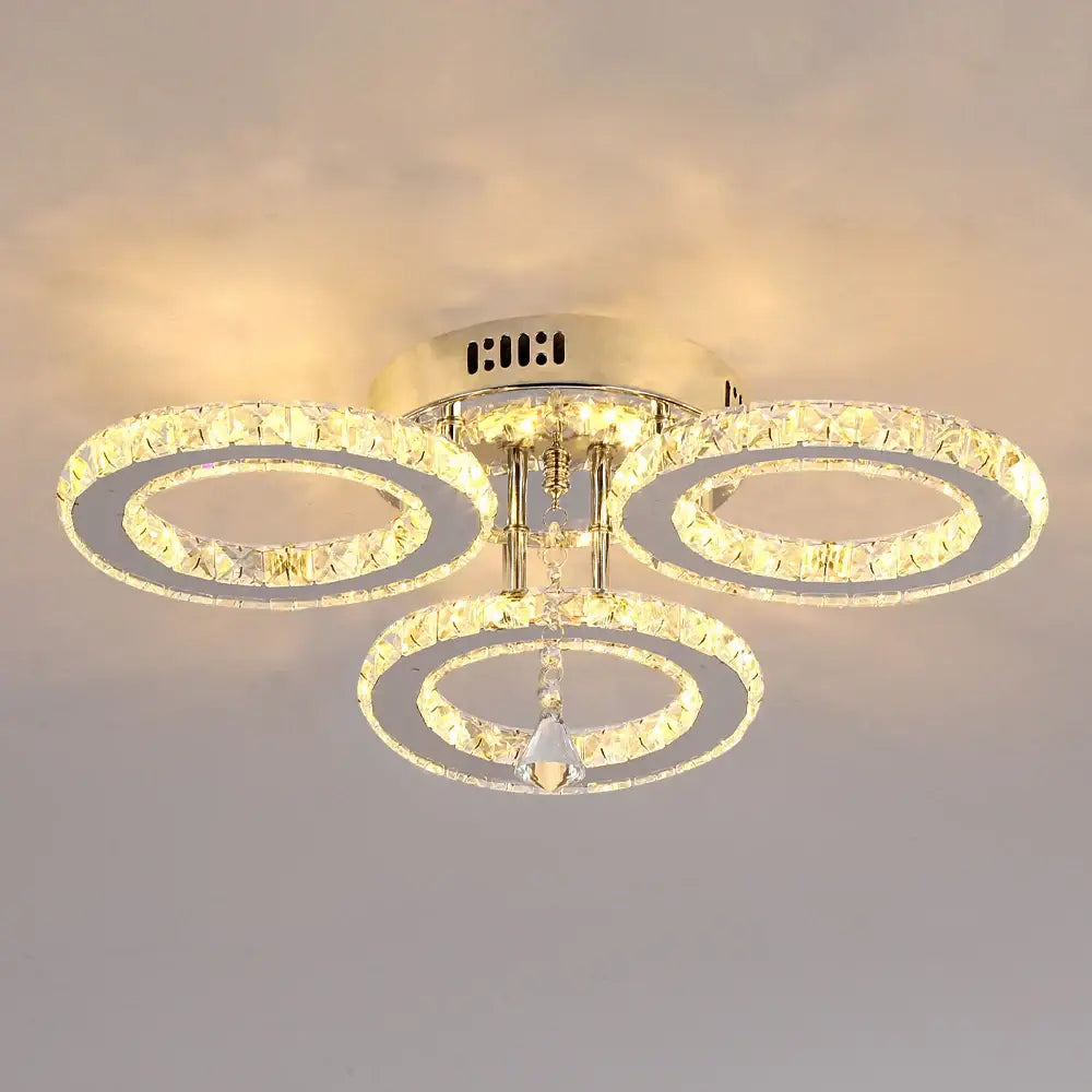 Modern gold crystal chandelier 3 ring living room light
