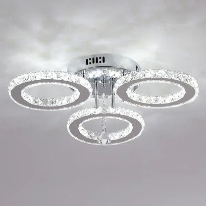 Modern gold crystal chandelier 3 ring living room light
