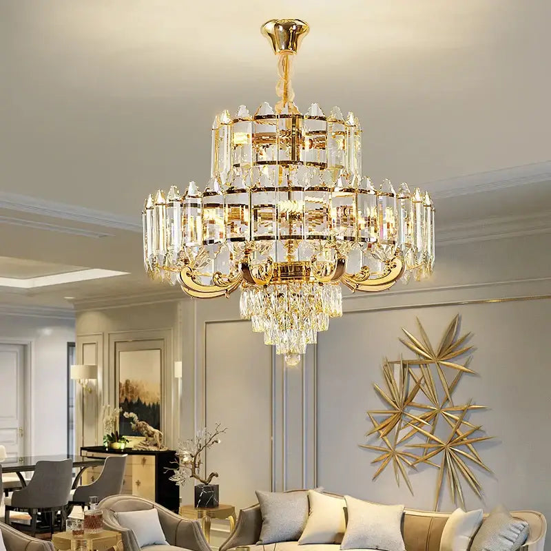 Luxury gold multi-tier crystal chandelier dining room light