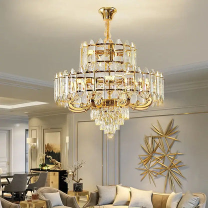 Luxury gold multi-tier crystal chandelier dining room light