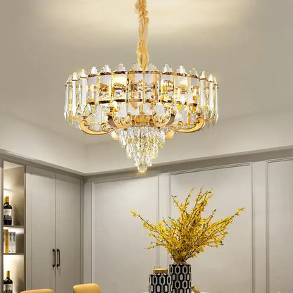 Luxury gold multi-tier crystal chandelier dining room light