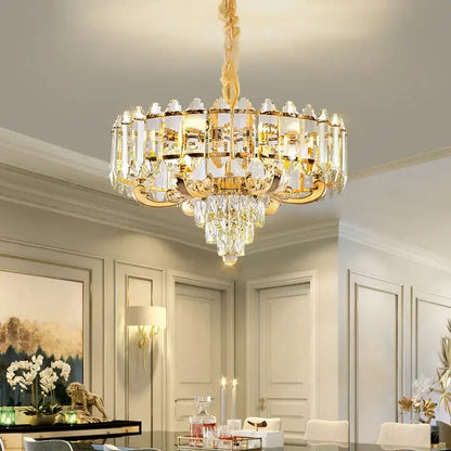 Luxury gold multi-tier crystal chandelier dining room light