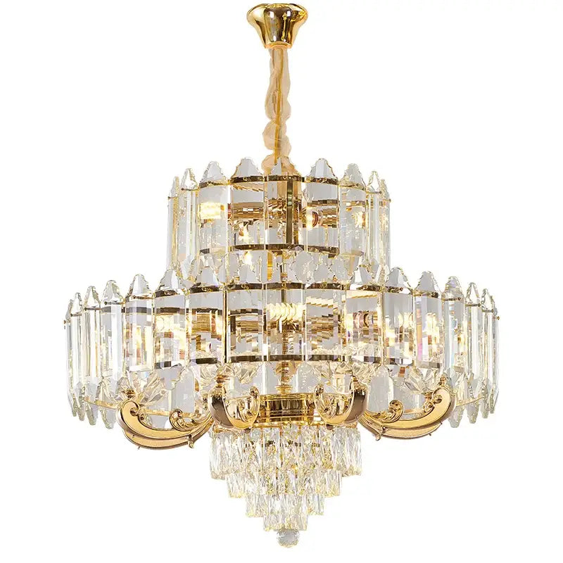 Luxury gold multi-tier crystal chandelier dining room light