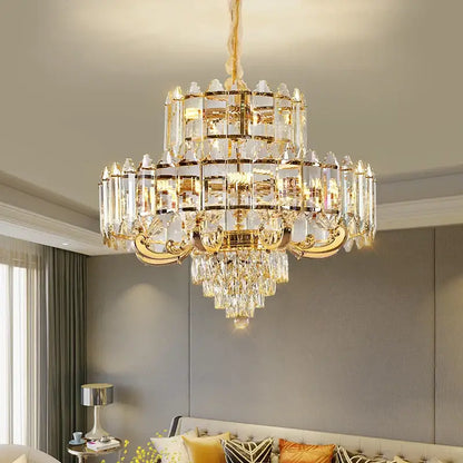 Luxury gold multi-tier crystal chandelier dining room light
