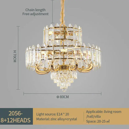 Luxury gold multi-tier crystal chandelier dining room light
