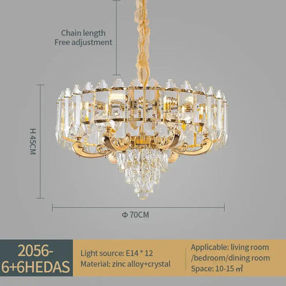 Luxury gold multi-tier crystal chandelier dining room light