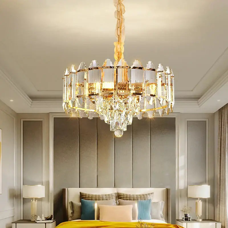 Luxury gold multi-tier crystal chandelier dining room light