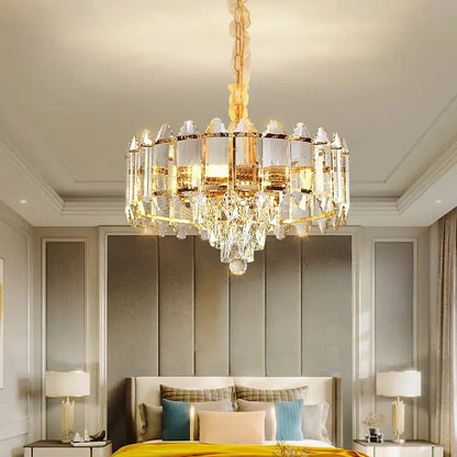 Luxury gold multi-tier crystal chandelier dining room light