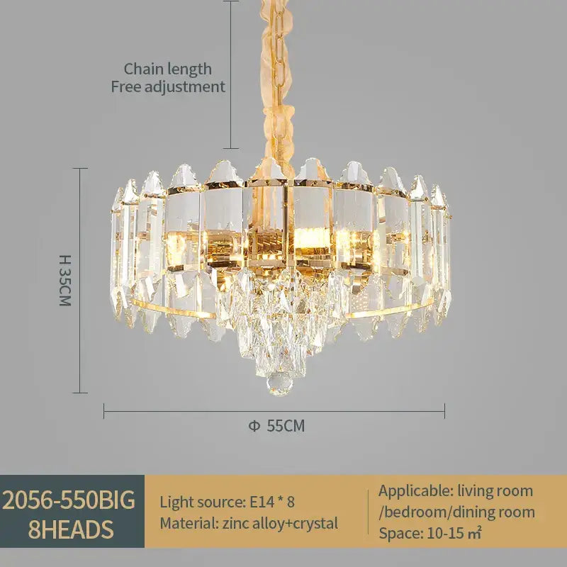 Luxury gold multi-tier crystal chandelier dining room light