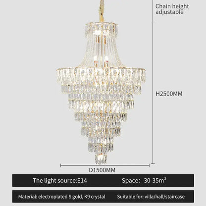 Elegant chrome multi tier crystal chandelier living room art