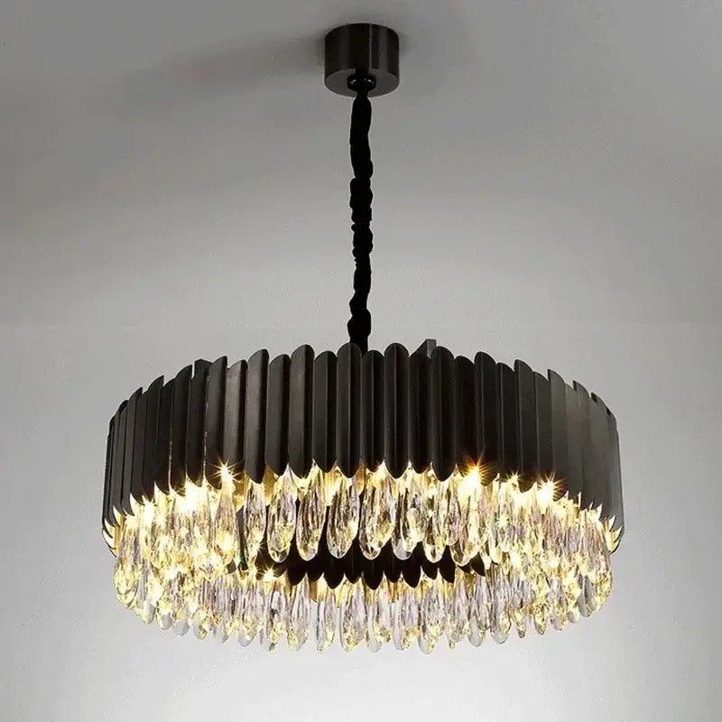Modern black & gold crystal chandelier living room pendant light