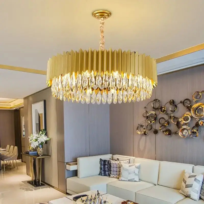 Modern black & gold crystal chandelier living room pendant light