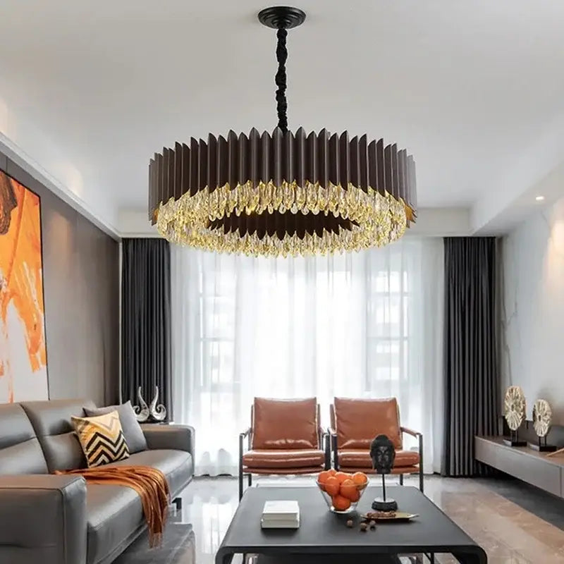 Modern black & gold crystal chandelier living room pendant light