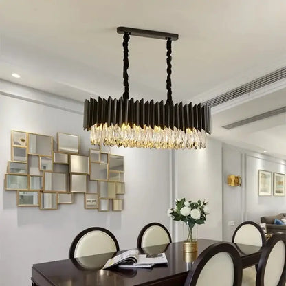 Modern black & gold crystal chandelier living room pendant light