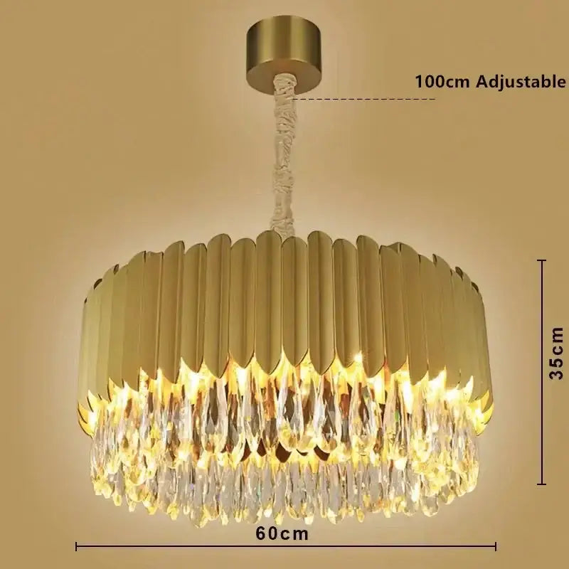 Modern black & gold crystal chandelier living room pendant light
