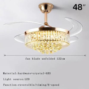 Brass crystal chandelier ceiling fan bedroom dimmable led lighting