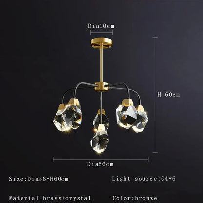 Modern gold geometric crystal chandelier ceiling light dining room
