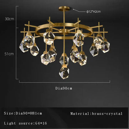Modern gold geometric crystal chandelier ceiling light dining room