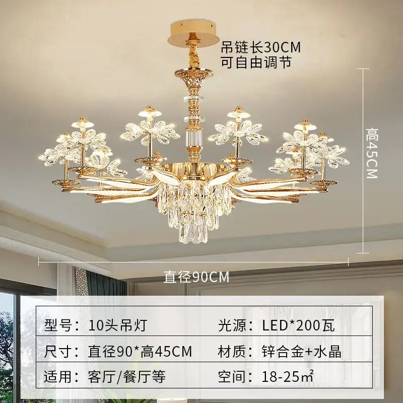 Elegant gold crystal flower ceiling pendant light dining room