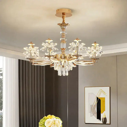 Elegant gold crystal flower ceiling pendant light dining room