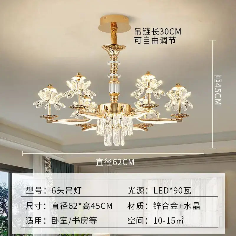 Elegant gold crystal flower ceiling pendant light dining room