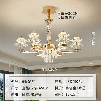 Elegant gold crystal flower ceiling pendant light dining room