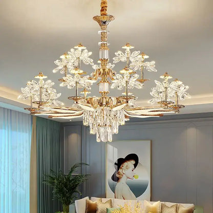 Elegant gold crystal flower ceiling pendant light dining room