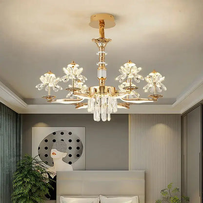Elegant gold crystal flower ceiling pendant light dining room