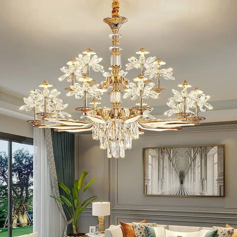 Elegant gold crystal flower ceiling pendant light dining room