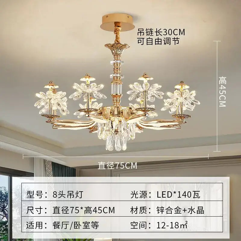 Elegant gold crystal flower ceiling pendant light dining room