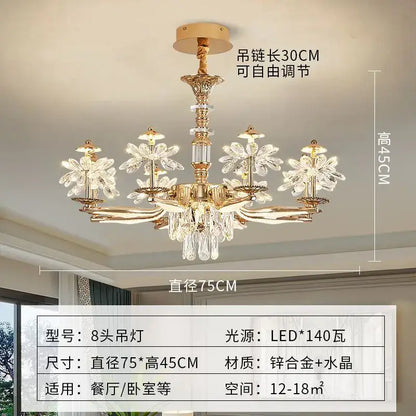 Elegant gold crystal flower ceiling pendant light dining room