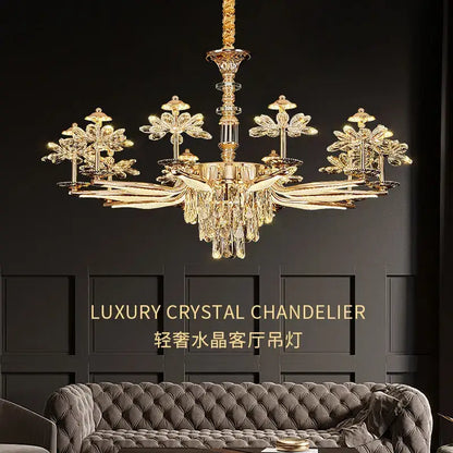 Elegant gold crystal flower ceiling pendant light dining room