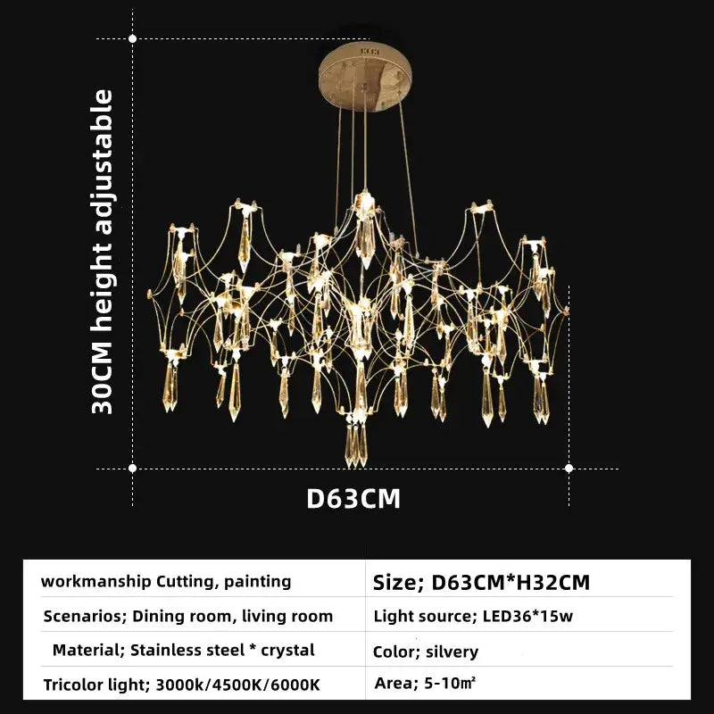 Gold crystal chandelier pendant light for dining room