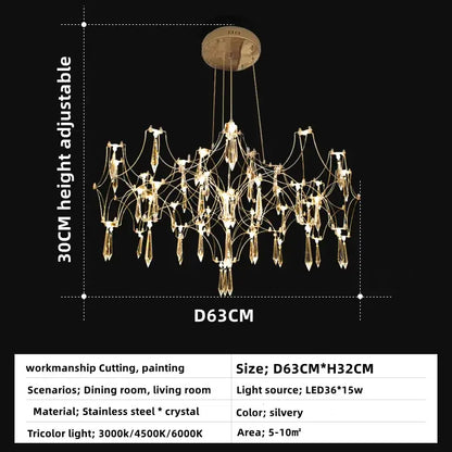 Gold crystal chandelier pendant light for dining room